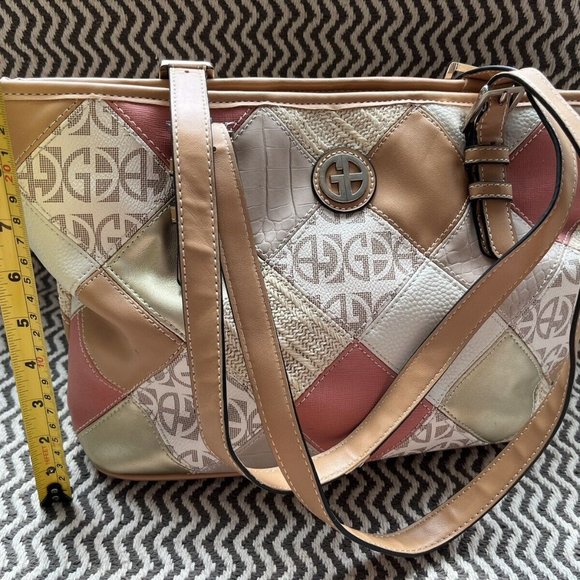 Giana Bernini Patchwork Multi - Color Leather Women's Purse HandBag Brown Beige - Picture 3 of 10